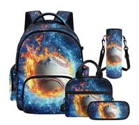 Luarisgur School Backpack Girls Backpack with Lunch Box Set 4 in 1 Large Capacity Elementary School Backpacks for Girls, Fire Baseball, L, Animals Style School Backpack
