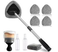 Luarkyeer Car Windscreen Cleaner, Expandable Car Window Cleaner with 4 Reusable Microfiber Pads, 2 Spray Bottles, Windshield Cleaning Wand Tool, Auto Inside Glass Wiper Kit (Gray)