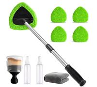Luarkyeer Car Windscreen Cleaner, Expandable Car Window Cleaner with 4 Reusable Microfiber Pads, 2 Spray Bottles, Windshield Cleaning Wand Tool, Auto Inside Glass Wiper Kit (Green)