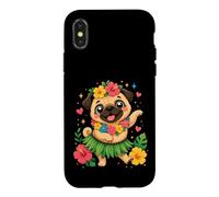 Luau Hula Pug With Flower Lei Case for iPhone X/XS