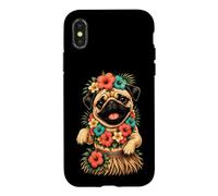 Luau Hula Pug With Flower Lei Case for iPhone X/XS