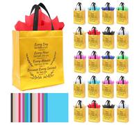 LUAVIARU 40 Pcs Bible Verse Christian Gift Bags Set - 20 Gold Reusable Gift Bag with Handles & 20 Tissue Paper, Religious Gift Bag for Church Events, Baptism, Easter, Communion, Congratulations