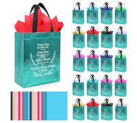LUAVIARU 40 Pcs Bible Verse Christian Gift Bags Set - 20 Lake Blue Reusable Gift Bag with Handles & 20 Tissue Paper, Religious Gift Bag for Church Events, Baptism, Easter, Communion, Congratulations