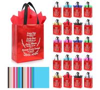 LUAVIARU 40 Pcs Bible Verse Christian Gift Bags Set - 20 Red Reusable Gift Bag with Handles & 20 Tissue Paper, Religious Gift Bag for Church Events, Baptism, Easter, Communion, Congratulations