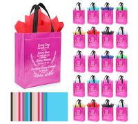 LUAVIARU 40 Pcs Bible Verse Christian Gift Bags Set - 20 Rose Red Reusable Gift Bag with Handles & 20 Tissue Paper, Religious Gift Bag for Church Events, Baptism, Easter, Communion, Congratulations