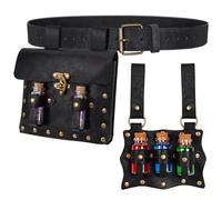 Luazuri Renaissance Belt Pouch with Potion Bottles, Halloween Medieval Costume Accessories for LARP, Pirate Leather Bag Potion Bottle Set. (Black)