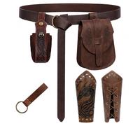 Luazuri Viking Embossed Renaissance Belt Pouch, Vintage Medieval Faux Leather Pirate Belt Pack,Retro Portable Belt Bag For LARP Ren Faire., Brown A-6pcs, Renaissance Medieval Viking Pirate
