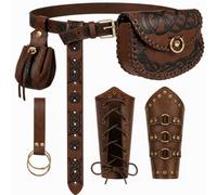 Luazuri Viking Embossed Renaissance Belt Pouch, Vintage Medieval Faux Leather Pirate Belt Pack,Retro Portable Belt Bag For LARP Ren Faire., Brown B-6pcs, Renaissance Medieval Viking Pirate