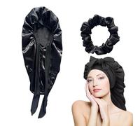 Lubastia Extended Satin Hair Bonnet for Women - Luxurious Silk Sleep Cap for Long, Curly, Braided, or Textured Hair - Adjustable Elastic Band for Secure Fit Black