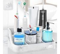 Lubeau Electric Toothbrush Holder with 6 Slots, Instant-Dry Toothbrush and Toothpaste Holder for Bathrooms Countertop, Stylish Large Bathroom Organizer and Storage Accessories - Marble White