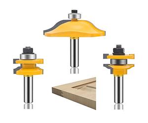 LUBEIN 3 PCS Router Bit Set, 1/2-Inch Shank Round Over Raised Panel Cabinet Door Rail and Stile Router Bits, Woodworking Wood Cutter, Wood Carbide Groove Tongue Milling Tool (AB1-7)