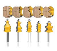 LUBEIN Architectural Molding Router Bit Set 1/4-Inch Shank 5 PCS, Corner Rounding Edge-forming Roundover Beading Router Bit Set, Woodworking Milling Tools, Carbide CNC Router Cutter (D2-7)