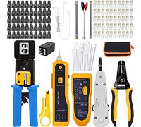 LUBEIN CAT5 CAT6 Crimping Tool Set Professional Network Repair Kit, Ethernet Crimper RJ45 Crimp Tool Cable Tester, 50 Pass Through Connectors Wire Stripper, Punch Down Tool (Black)