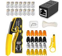 LUBEIN Cat6 Crimper Cat5/Cat5e Crimping Tool Kit RJ45 Crimp Tool Set for RJ11/RJ12 Pass Through for Regular End-Pass-Through with Connectors Covers Network Wire Stripper (Yellow)