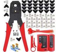 LUBEIN Crimping Set CAT5/CAT6 Ethernet Crimp Tool Kit for RJ45/RJ11/RJ12/6P/4P/8P, Network Crimper Stripper Cutter, Maintenance LAN Cable Pliers Tester Repair Tool Set (RED)