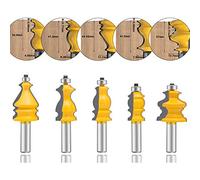 LUBEIN Router Bit Set 1/2-Inch Shank 5 PCS Architectural Molding Router Bits Sets, Corner Rounding Edge-forming Door Cabinet Drawer Beading Woodworking Milling Tools, Carbide CNC Router Cutter (5)