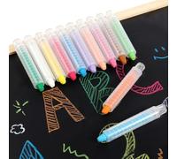 Lubgitsr 12pcs Dustless Chalk for Students, Colored Sidewalk Chalk with Holder, Color twistable Chalks Washable Chalkboard Chalks For Teachers School Office