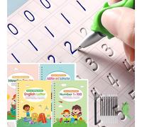 Lubgitsr Magical Handwriting Workbooks Handwriting Practice Magic Copybook, Handwriting Aid Magic Pen Reusable Copybook Grooves Template Design for Children & Kids(4 Books with Pens)