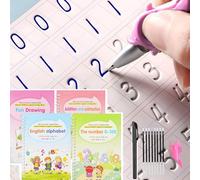 Lubgitsr Magical Handwriting Workbooks Practice Copybook, Aid Magic Pen Reusable Grooves Template Design for Children (4 Books with Pens)