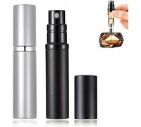 Lubgitsr Perfume Atomiser, Refillable Travel Size Perfume Bottle, Luxurious Small Women And Men, Portable Mini Perfume Bottles Empty For Travel 5ml (Black & Silver)