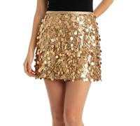 Lubgitsr Sequin Skirt for Women, Stretchy Bodycon Mini Sparkly Glitter Shiny Skirts Wrapped Glitter Dress for Women Concert Outfit Summer Dance Street Club Party Night Out Party (Gold)