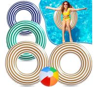 Lubibi 4pcs strip Inflatable Swimming Ring Pool Beach Float For Kids Adults | Multi Sizes 70/80/90cm Lightweight Inflatable Float, Outdoor Lake Pool Party Decor Summer Gift Kids Adults All Ages