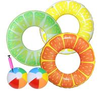 Lubibi 6Pcs Fruit Inflatable Pool Floats Set,grapefruit Lemon Lime Swimming Rings with 2 Beach Balls,1 Air Pump,Portable PVC Float Toys,Kids,Adults,Ideal for Beach, Pool Parties,Summer Gifts