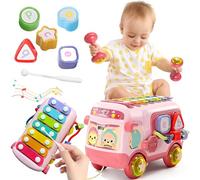 Lubibi Baby Early Educational Toy 5-in-1 Multifunctional Baby Puzzle Bus with Xylophone, Shape Sorter, Slider, Bell and Lever, Interactive Learning Sound Toys for 1 2 3 Year Old Boys Girls