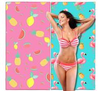 Lubibi Beach Towel, 2 Pack Oversized Microfiber Beach Towel for Adult Kids, Fruit Pattern, Lightweight Extra Large Quick Drying Sand Free Pool Towel for Swimming, Sports, Beach, Gym(80 * 160cm)