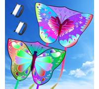 Lubibi Butterfly Kites for Girls, 2 Packs, Ages 3-6, Plastic, Multi-Colors, Easy to Fly, Great Gift
