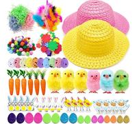 Lubibi Easter Bonnet DIY Kit Craft Kit, 2 Straw Hats, Eva Patches, Glitter Carrots, Eggs, Chicks, Shredded Paper, Perfect for Easters Crafting, Decorations and Gifts
