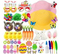 Lubibi Easter Bonnet DIY Kit for Kids,Bonnet Decorations Kit with Yellow Pink Easter DIY Hat, Eggs,Chicks Carrots,Bunnies, Easter Gifts Easter Crafts for Boys Girls Kids