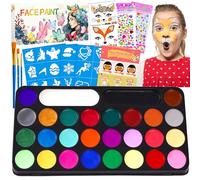 Lubibi Face Paint Kit for Kids, Water Based Non-Toxic 28 Colours Ultimate Face Painting Kit with Gem Sheet, Stencils, Brushes, Body Painting Kit for Halloween Makeup, Party or Cosplay