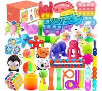 Lubibi Fidget Toys Pack, Fidget Toy Sensory Set For Anxiety Relief Stress Sensory Toys Fidget Box with Finger Puppets Bubble Pop Stress Ball Birthday Party Favors Gifts for Kids ages 4 5 6 7 8