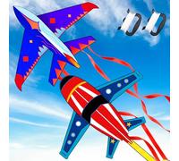 Lubibi Fighter Plane Kites for Kids - 2 Pack Easy To Fly Kites with Long Tail, 80m String and Swivel Included, Great Gift for Boys & Girls Age 3-12
