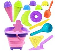 Lubibi Foldable Bucket Beach Toy Set for Kids, Outdoor Water and Sand Toys With Plastic Baking Toys 10 PCS Baking Moulds, Sand Beach Toy For Spring Summer Holiday For Boys Girls 4 5 6 7