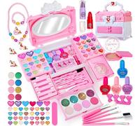 Lubibi Girls Makeup With 67 PCS Washable Toys, Non-Toxic Cosmetic Case, Necklace - Christmas Birthday Gifts for 4-10 Year Old Girls