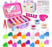 Lubibi Kids Nail Polish Sets for Girls, 20 Colors Kids Water-Based Peel-Off Nail Varnish Set with Nail Art Stickers, Nail Files, Gem, Unicorn Vanity Case, Unicorn Gifts for Girls 4 5 6 7 8 9