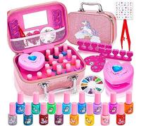 Lubibi Kids Nail Varnish Set For Girls, 16 Colour Non-Toxic Peel-Off Water-Based Safe Quick Dry Nail Polish With Nail Dryer,Nail Files, Nail Stickers, Gem, Unicorn Vanity Case, Unicorn Gifts for Girls
