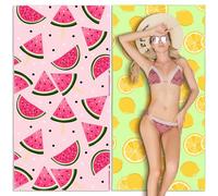 Lubibi Microfiber Beach Towel Set - Extra Large, Sand-Free, Lightweight Stylish Beach Towel, 2-Pack with Lemon and Watermelon Patterns, for Kids, Adults, Family, Travel, Gym and Pool(80 * 160cm)