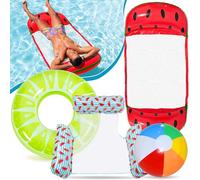 Lubibi Pool Float Water Hammock,Swimming Pool Floating Chair, 4 in 1 Pool Floats Set, 2 Fruit Water Water Hammock Lounge Armchair, Swimming Ring, Beach Ball, Relaxing Water Toys for Adults Kids