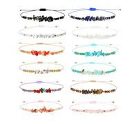 LUBINGSHINE 12 Pieces Natural Chip Stone Bracelets, Adjustable Friendship Bracelets Jewelry Gifts for Women Men, Crystal Chip Stones Adjustable Bracelet, Adjustable, Stone, no gemstone