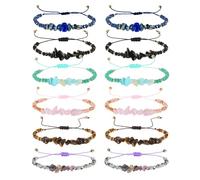 LUBINGSHINE 12 Pieces Natural Chip Stone Bracelets, Adjustable Friendship Bracelets Jewelry Gifts for Women Men, Crystal Chip Stones Adjustable Bracelet, Adjustable, Stone, no gemstone