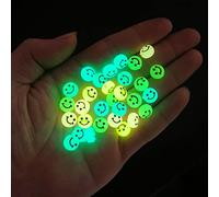 LUBINGSHINE Glowing Solar Luminous Smiley Face Beads Mixed Acrylic Glow in The Dark Happy Face Beads with Rope for DIY Jewelry Craft Making Party Decoration 100pcs (Luminous)