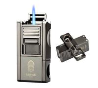 Lubinski Gray Torch Cigar Lighter 1 Jet Flame Cigar Lighter with Cigar V Cut Cigar Holder Cigar Punch Cigar Accessories Anti-scalding needle Windproof Refillable Butane Gas Window Gift Box for Men