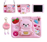 Lubiogio 3D Cute Bear Case for Samsung Galaxy Tab A8 10.5 inch 2022 SM-X200/X205/X207,Kawaii Cartoon Sweet Bear Soft Silicone Foldable Stand Case with Lanyard for Teens Girls Women
