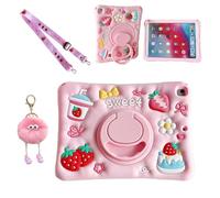 Lubiogio 3D Cute Strawberry Cake Juice Case for iPad Pro 11 inch/Air 5th 2022/Air 4th 2020 10.9 inch,Kawaii Cartoon Delicious Desserts Soft Silicone Rotating Stand Case with Lanyard for Kids Girls