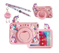 Lubiogio 3D Cute Unicorn Case for Samsung Galaxy Tab A9+/A9 Plus 11 inch 2023 SM-X210/X216/X218,Kawaii Cartoon Animal Soft Silicone Rotating Stand Case with Lanyard for Kids Teens Girls-Pink