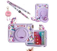 Lubiogio 3D Cute Unicorn Case for Samsung Galaxy Tab S6 Lite 10.4 inch SM-P610/P613/P615/P619,Kawaii Cartoon Animal Soft Silicone Rotating Stand Case with Lanyard for Kids Teens Girls-Purple