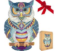 Lubiwood Cosmic Owl Unique Shaped Animal Wood Puzzle (42x29 cm) - European design, Stimulates Cognitive Skills - Includes Wood Gift Box
